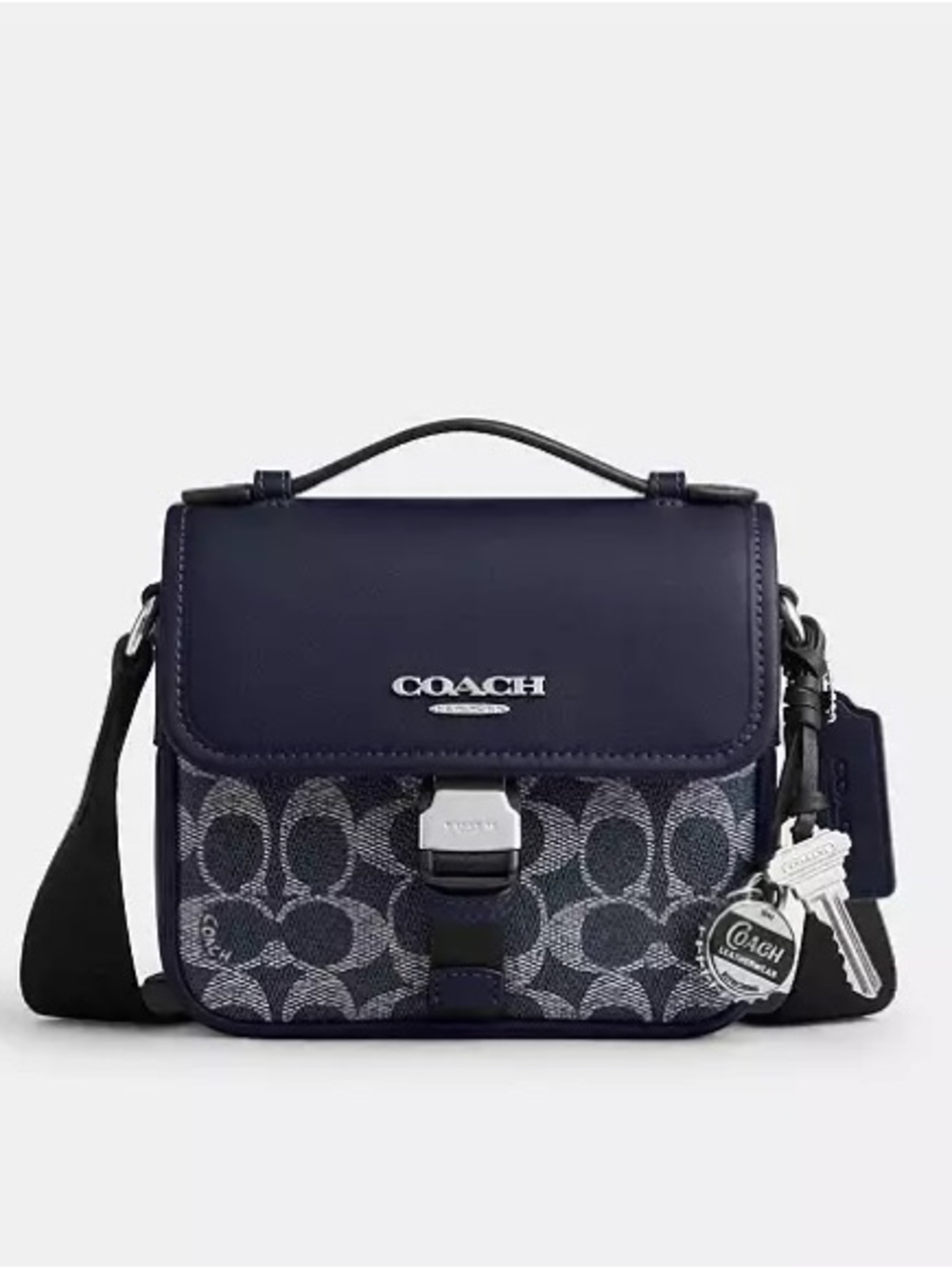 Coach Racer Crossbody Bag & Charms in Signature Canvas & Leather Silver/Navy NWT